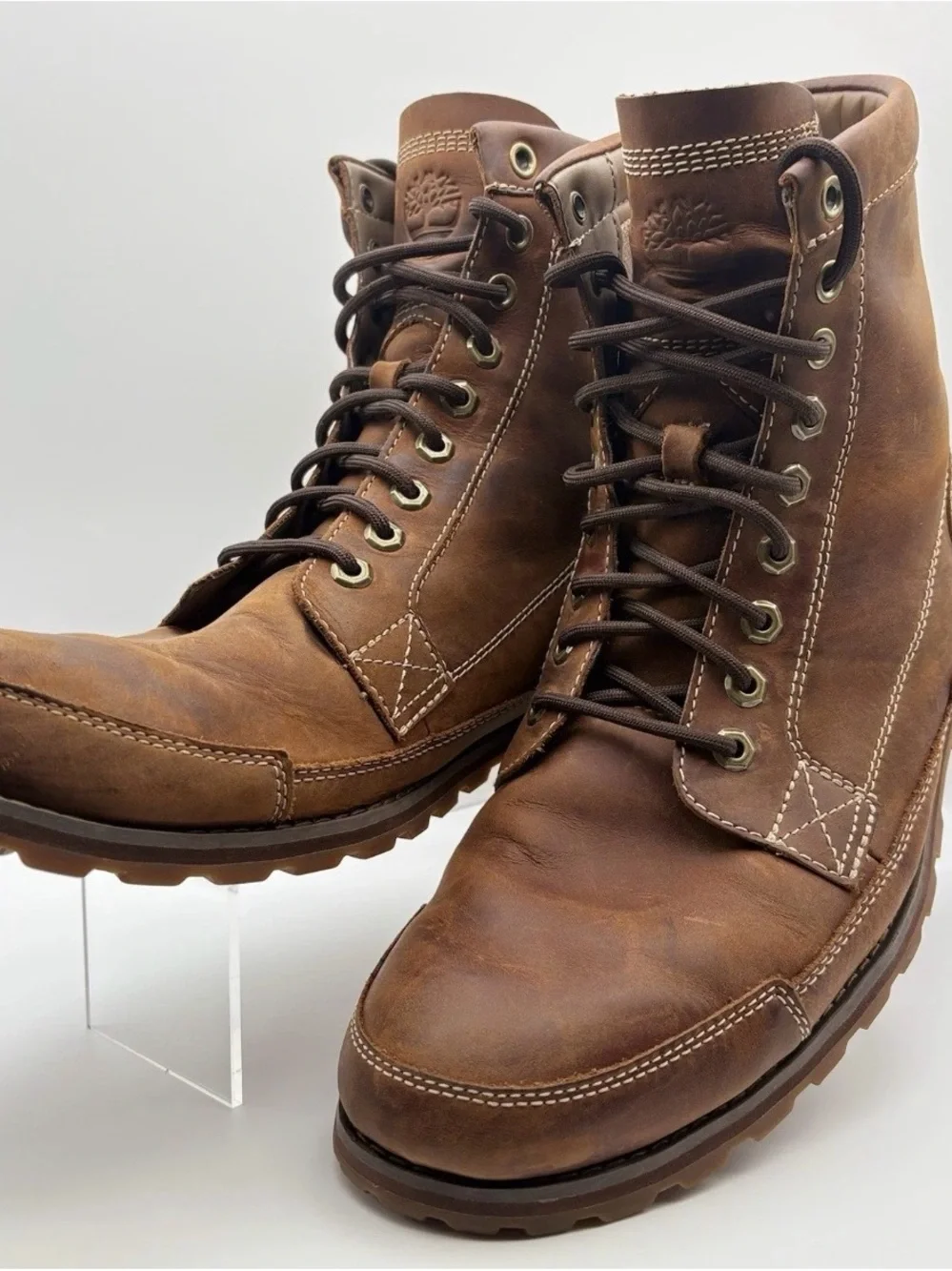 Timberland Cognac Brown Leather Lace-Up Work Boots